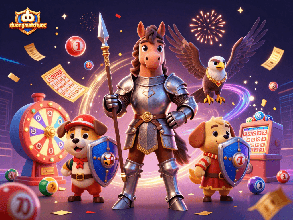 Experience exciting action in duongmatchuoc as colorful lottery balls fly around digital knights and treasures.