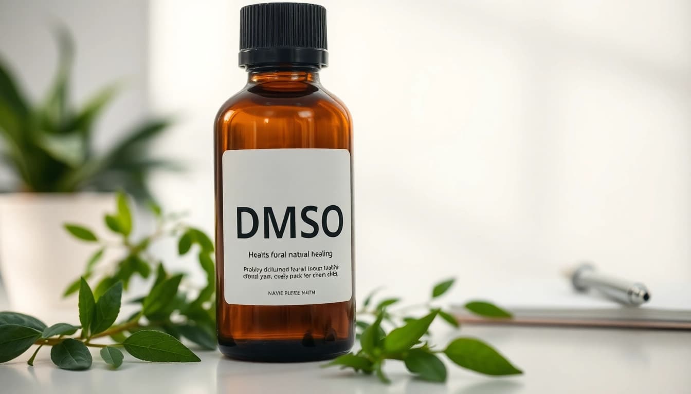Evaluate the benefits of drinking dmso with DMSO bottle and calming natural elements.