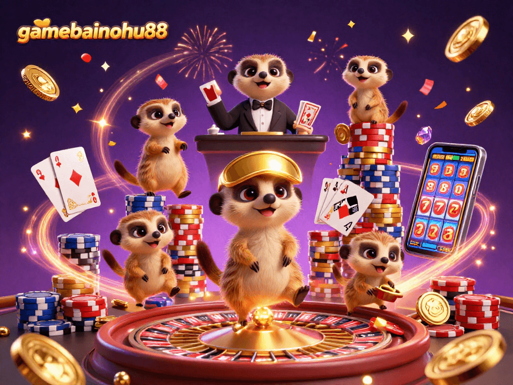 Experience excitement with gamebainohu88 as meerkats run a dynamic casino, revealing overflowing rewards.