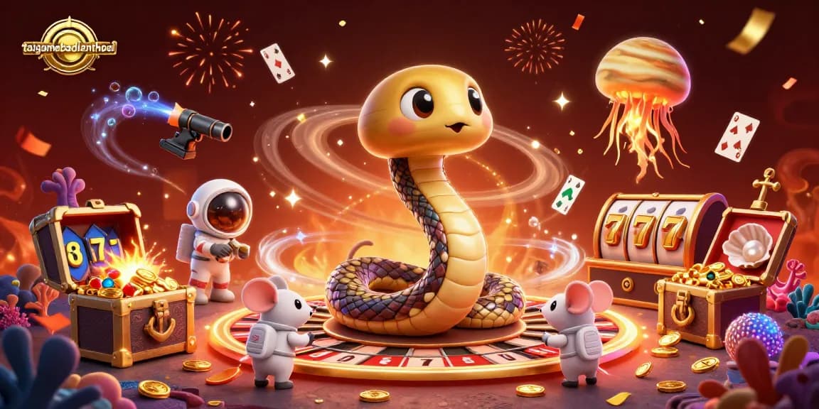 Experience the thrilling world of taigamebaidienthoai with a cosmic casino scene featuring unique gambling elements.