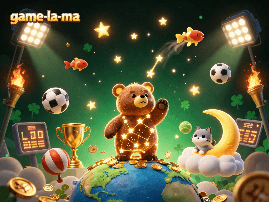 Catch exciting wins at game-la-ma with a colorful casino-themed 3D illustration.