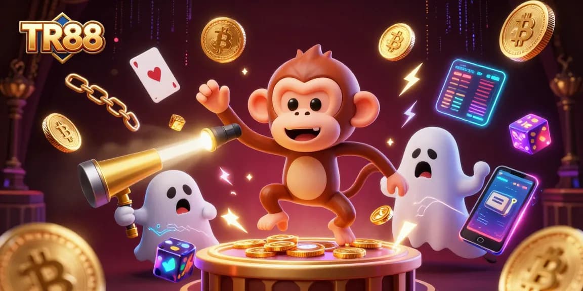 TR88 showcases a vibrant casino scene with a mischievous monkey and ghost-hunter puppy in action.