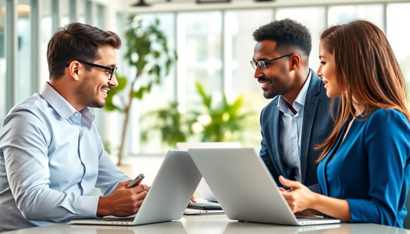 Compare Vodafone vs O2 business mobile options with professionals discussing mobile plans.