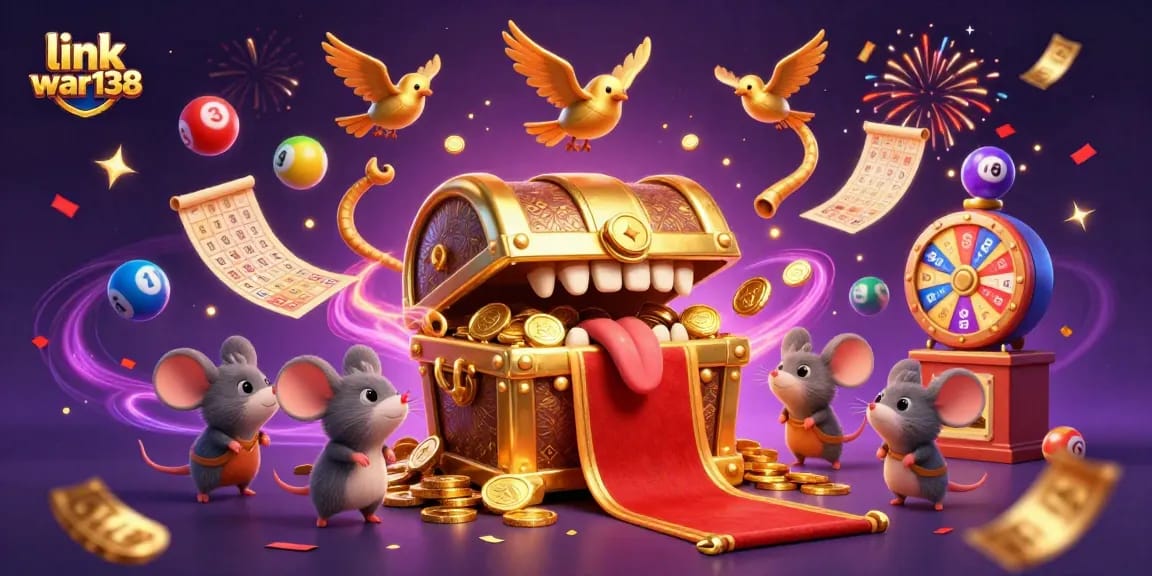 Experience the thrill of winning with link war138 while vibrant lottery elements surround adventurous characters.