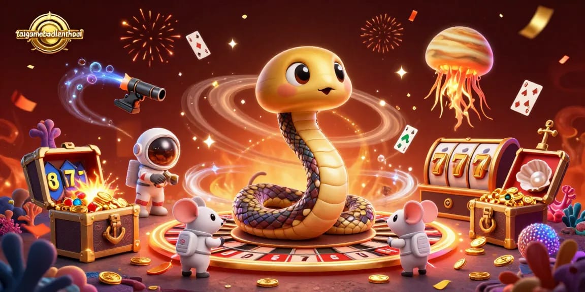 Experience the thrilling world of taigamebaidienthoai with a cosmic casino scene featuring unique gambling elements.
