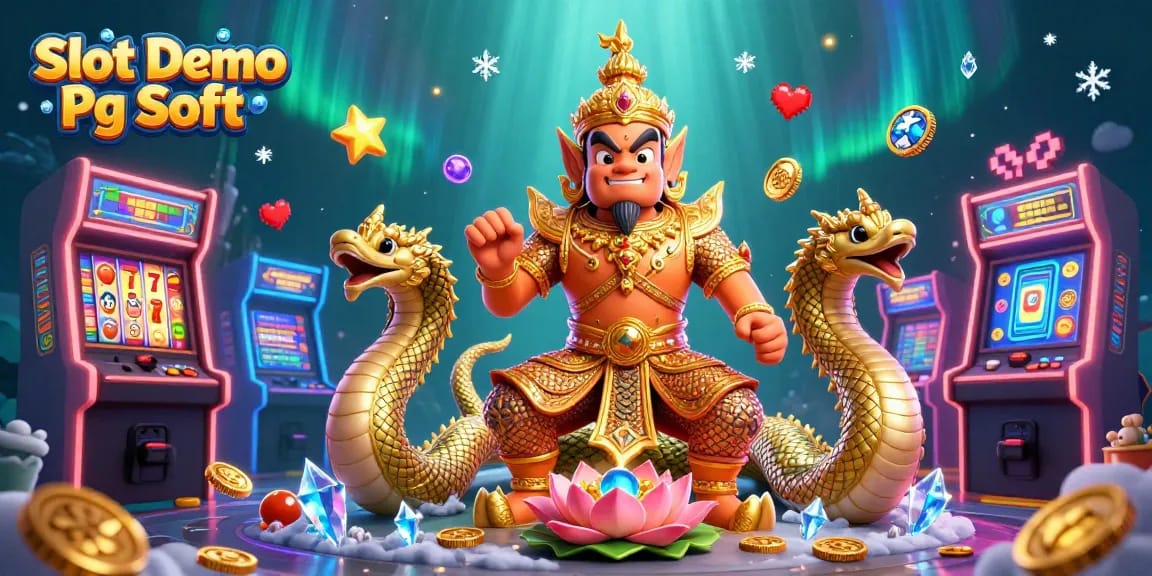 Engage in Slot Demo Pg Soft with vibrant casino elements and 3D characters in a lively scene.