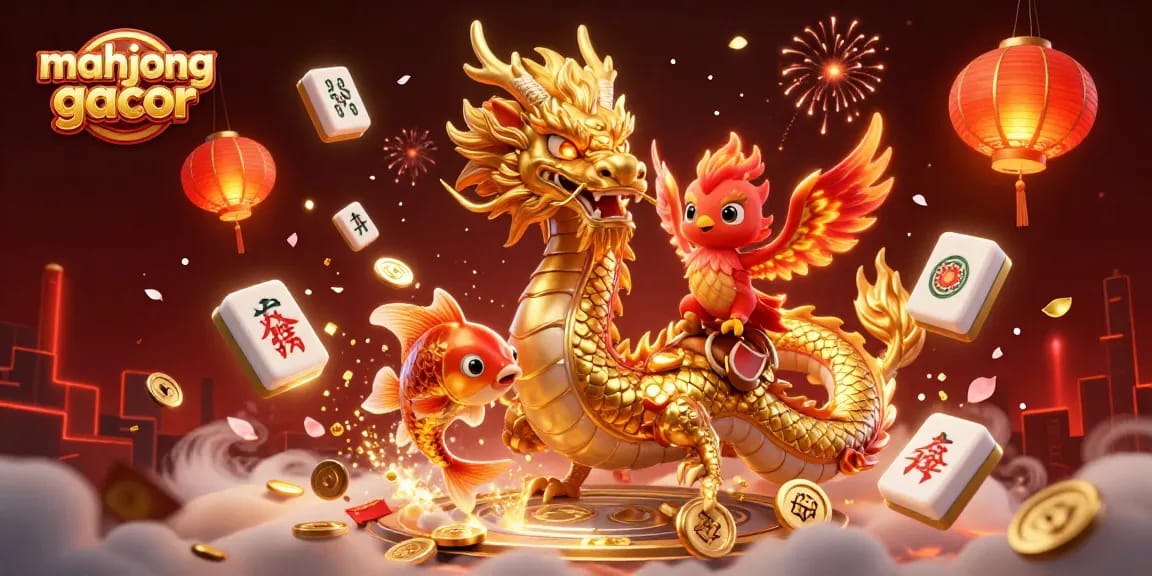 Experience mahjong gacor excitement with the fierce dragon, phoenix, and koi fish amidst vibrant casino elements.