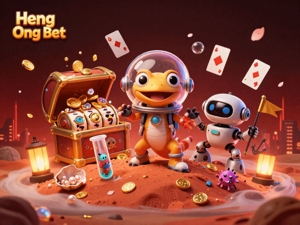 Experience Heng Ong Bet's golden casino adventure with a Martian gecko and its robot rover.