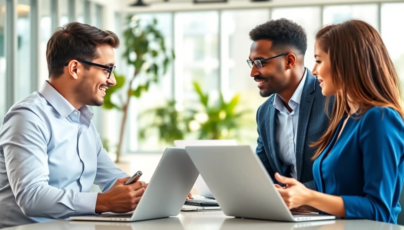 Compare Vodafone vs O2 business mobile options with professionals discussing mobile plans.