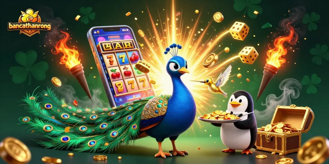 Experience exciting gameplay with bancathanrong's vibrant 3D digital illustration showcasing winning moments filled with coins and jackpots.