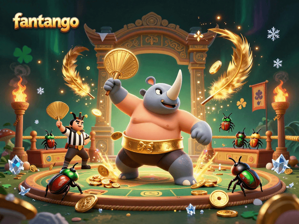 Experience the excitement of fantango as the beetle champion stomps, sending coins flying in a casino setting.