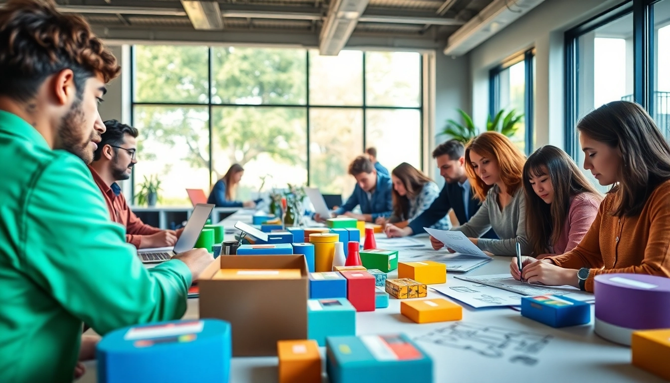 Creative workspace of a packaging design agency Melbourne with diverse designers collaborating.