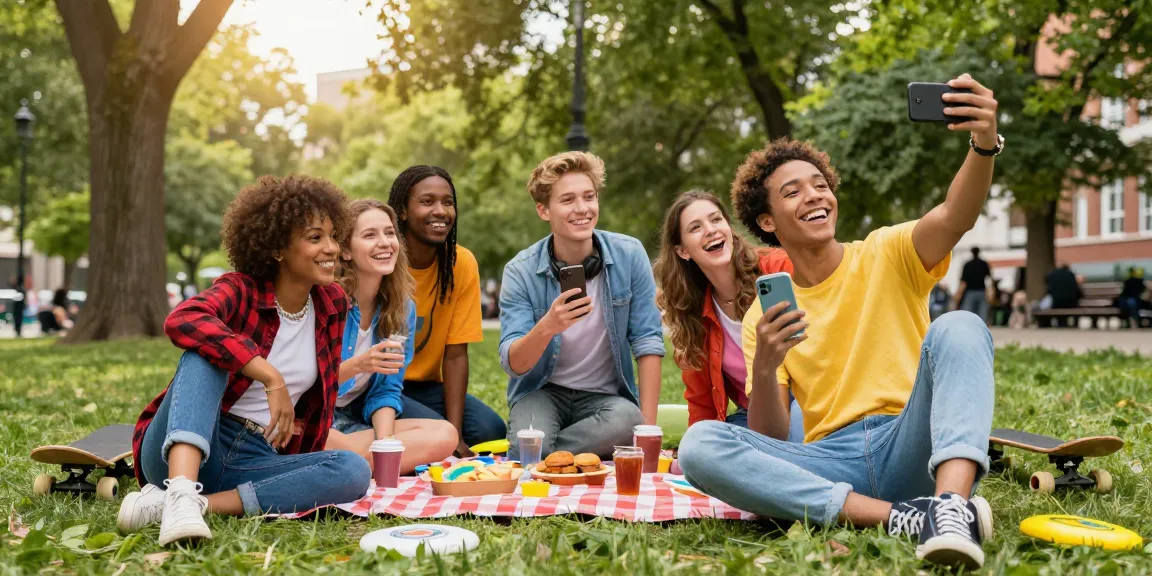 Group of friends enjoying time outdoors, exploring how old do I look in a playful moment.