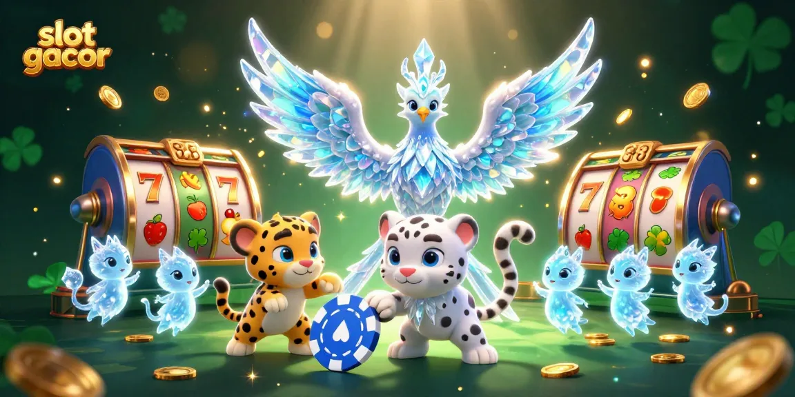 Experience slot gacor with an exciting 3D illustration featuring dynamic characters and casino elements.
