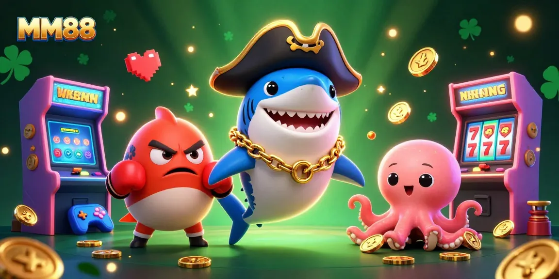 Experience the thrill of MM88 with exciting games and fun characters in a vibrant casino scene.