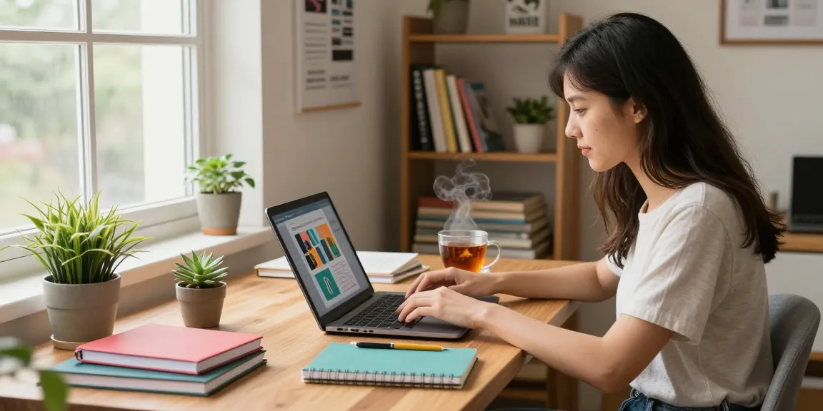 Check out our blog for engaging lifestyle tips in a cozy home office setting.