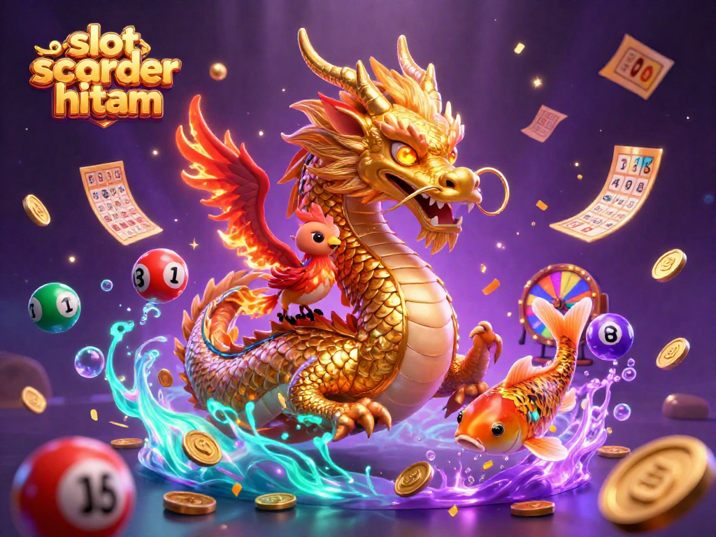 Experience thrilling wins with slot scatter hitam as golden dragons and phoenixes bring luck in this captivating casino scene.