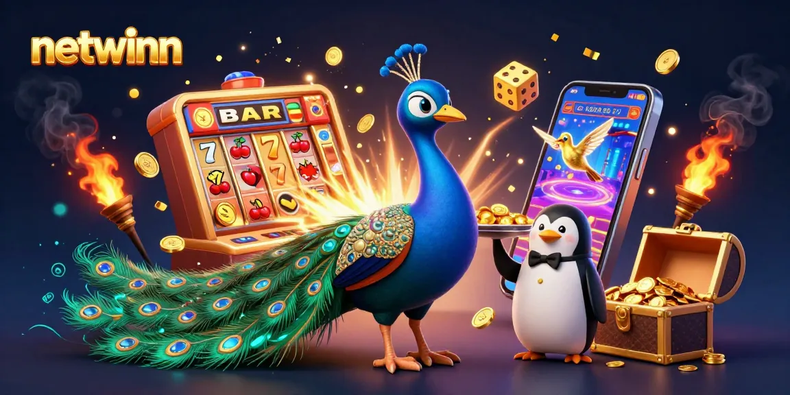 Engaging 3D illustration showcasing netwinn's vibrant casino environment with animated characters and jackpot elements.