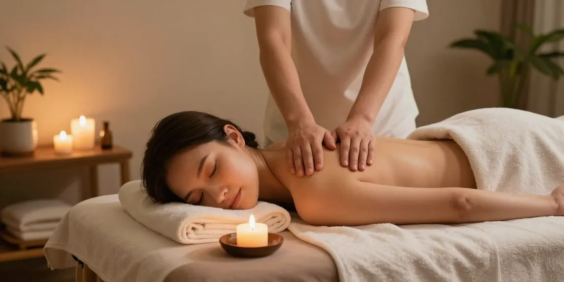 마사지 중인 고객의 평온한 모습과 아늑한 스파 환경