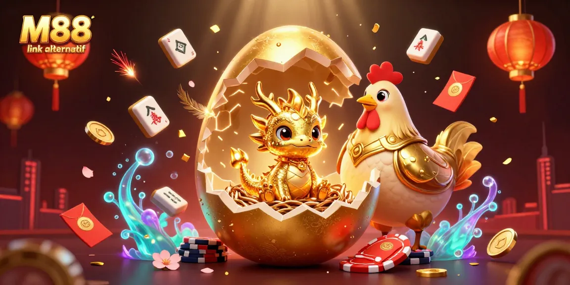 Experience M88 link alternatif distinctive gaming with a golden dragon amidst poker chips.
