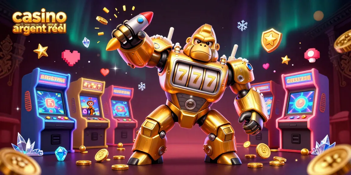 Jouez à casino en ligne argent réel avec un gorille mech doré et des machines à sous.