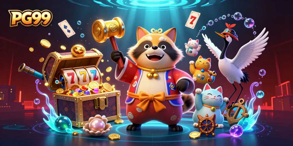 Engage with PG99's thrilling slots and casino action in a vivid 3D scene filled with excitement.