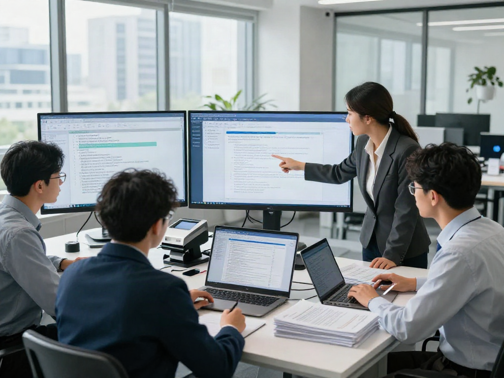 Team discussing a document fraud detection solution in a modern office environment.