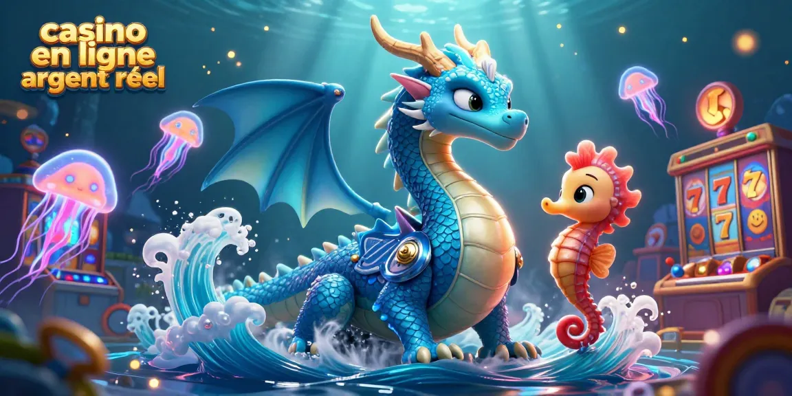 Jouez au casino en ligne argent réel avec un dragon d'eau et des éléments colorés dans une scène dynamique.