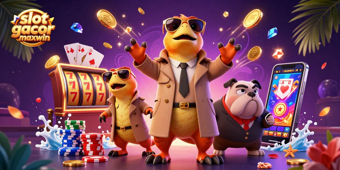 Engage with slot gacor maxwin features, raptors in disguise at a casino lounge, dynamic gaming scene.