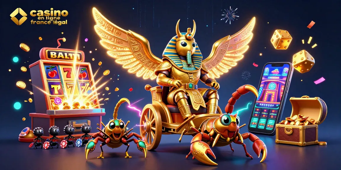 Jouez à des jeux captivants dans un casino en ligne France légal avec une scène dynamique remplie de couleurs et d'animations.