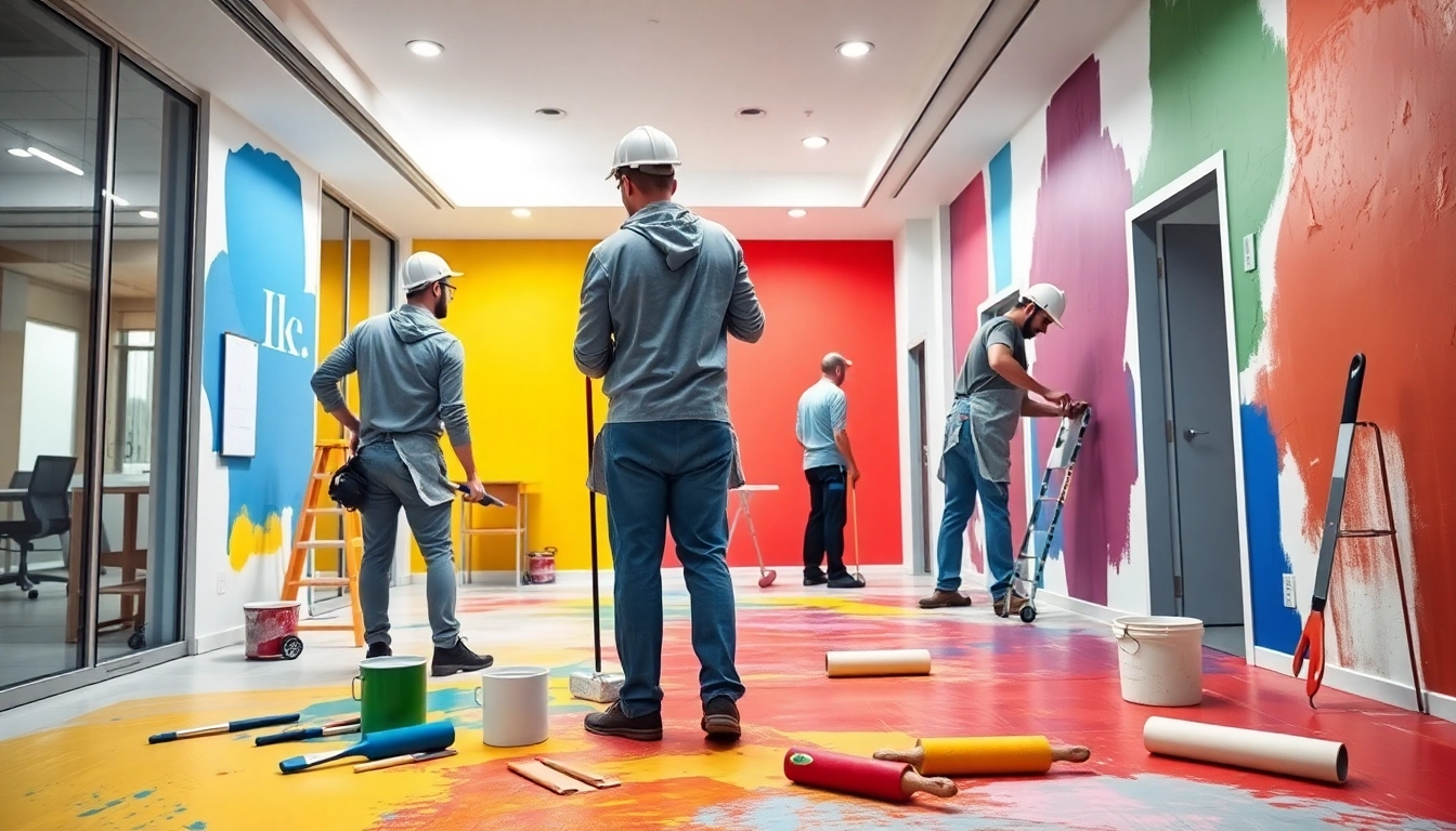 Experience commercial painting at work with professional painters in a modern office.