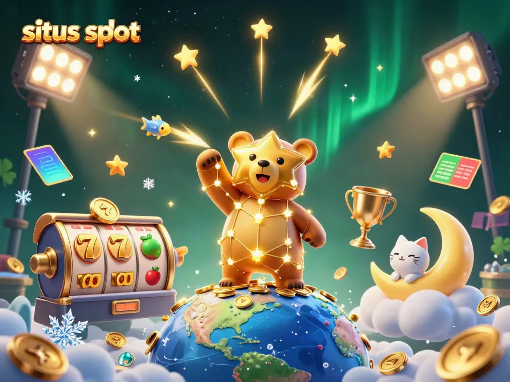 Engage with the exciting world of situs slot as the constellation bear scoops coins amidst vibrant gaming elements.