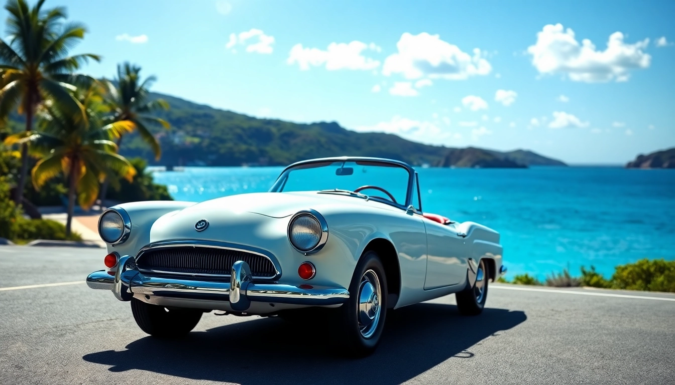 Experience the best car rental saint barth with a vintage car by the coast