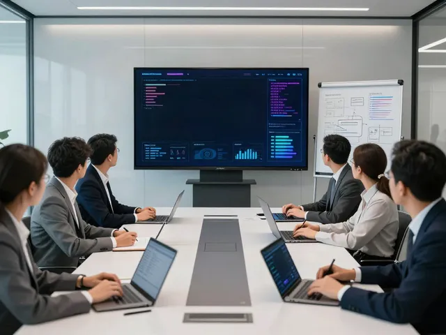 Deepfake-protected meetings in a modern corporate conference room.
