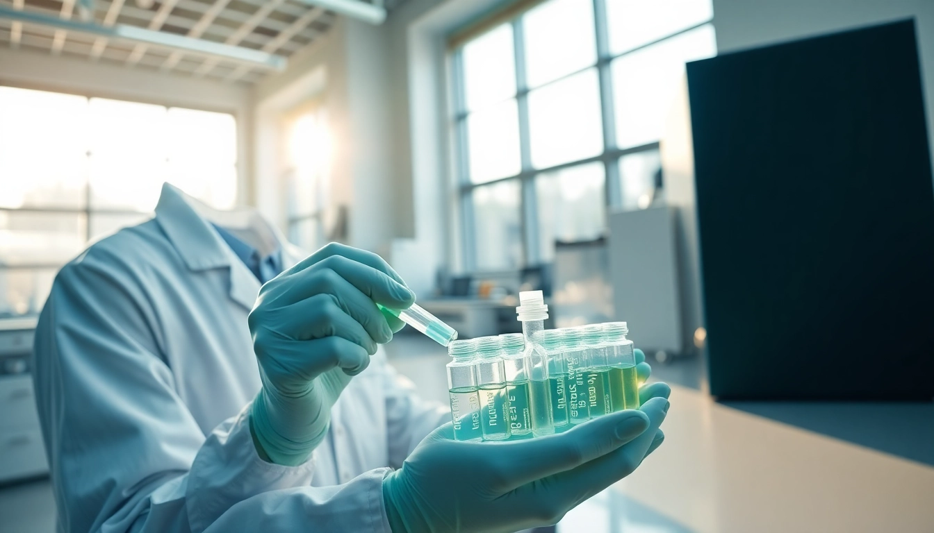 Purchase dihexa with a scientist analyzing peptide samples in a professional lab.