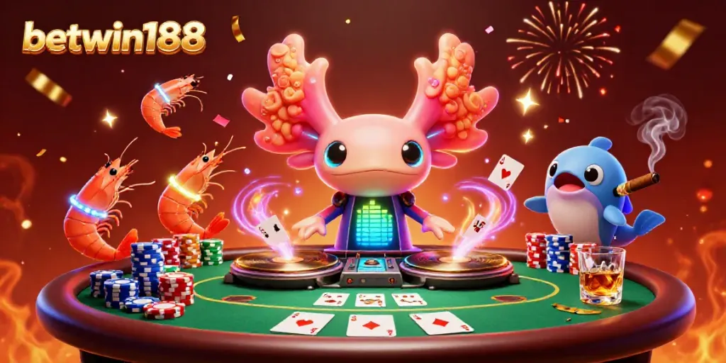 Rasakan keseruan bermain BETWIN188 dengan DJ axolotl neon dan teman-temannya di bawah laut.