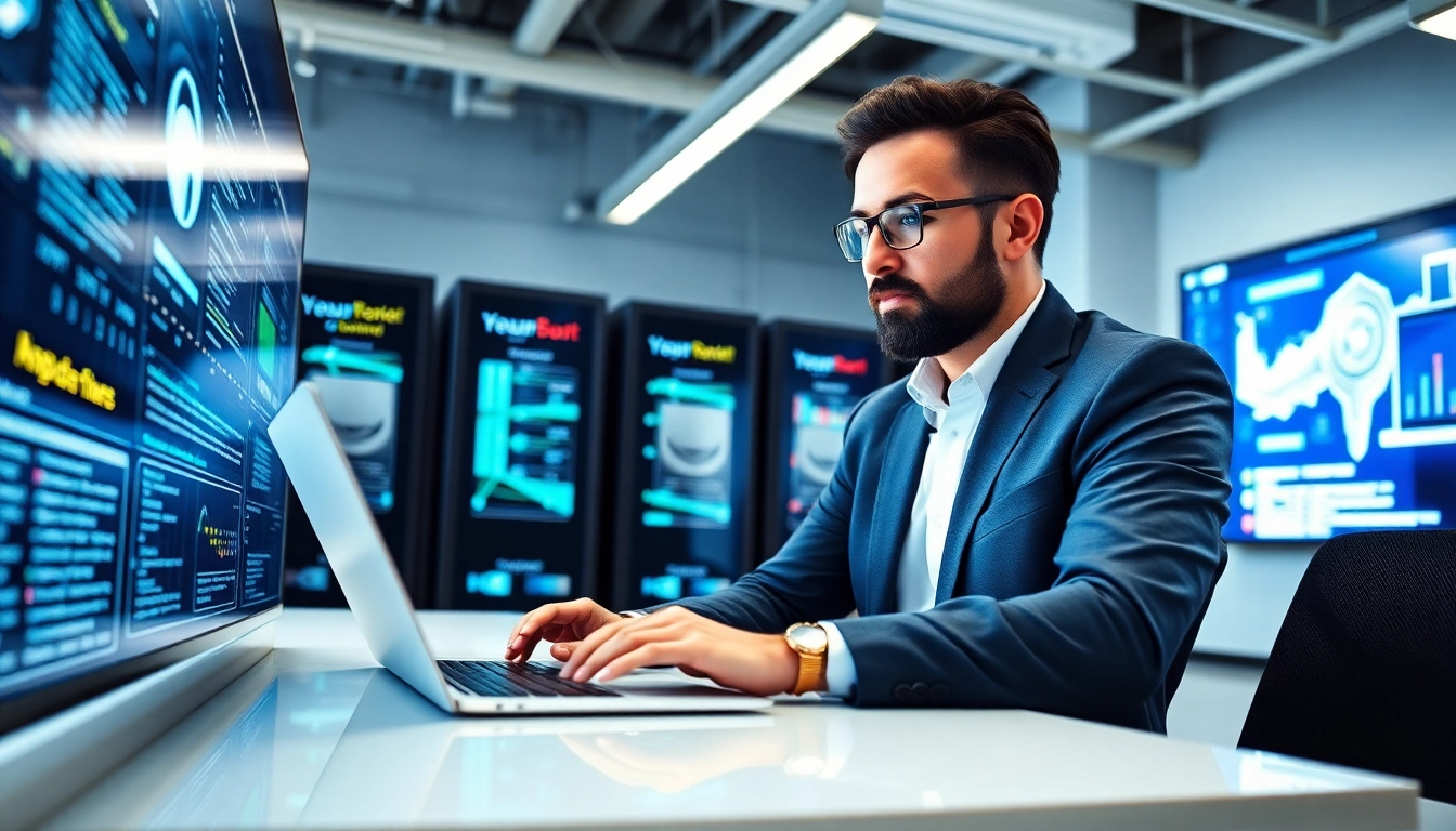 Implementing cyber essentials managed service by a cybersecurity consultant in a modern office.