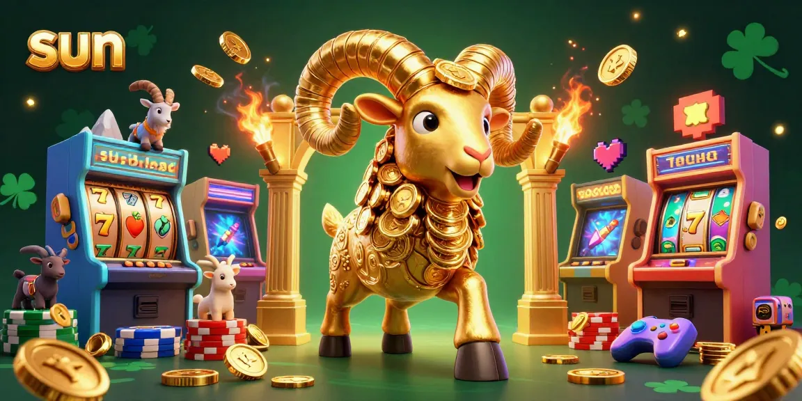 Sun showcases a thrilling casino scene with a golden ram charging through slot reels.