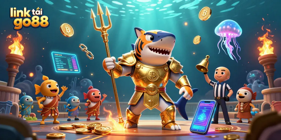 Engage in thrilling gameplay with the link tải go88, featuring a powerful tiger shark in a vibrant underwater casino.