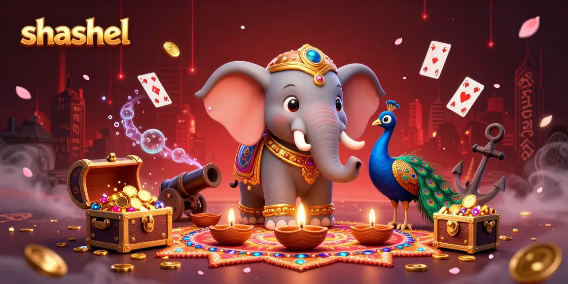 Experience vibrant gameplay with Shashel's colorful casino ambiance featuring a Diwali-themed elephant and treasure elements.
