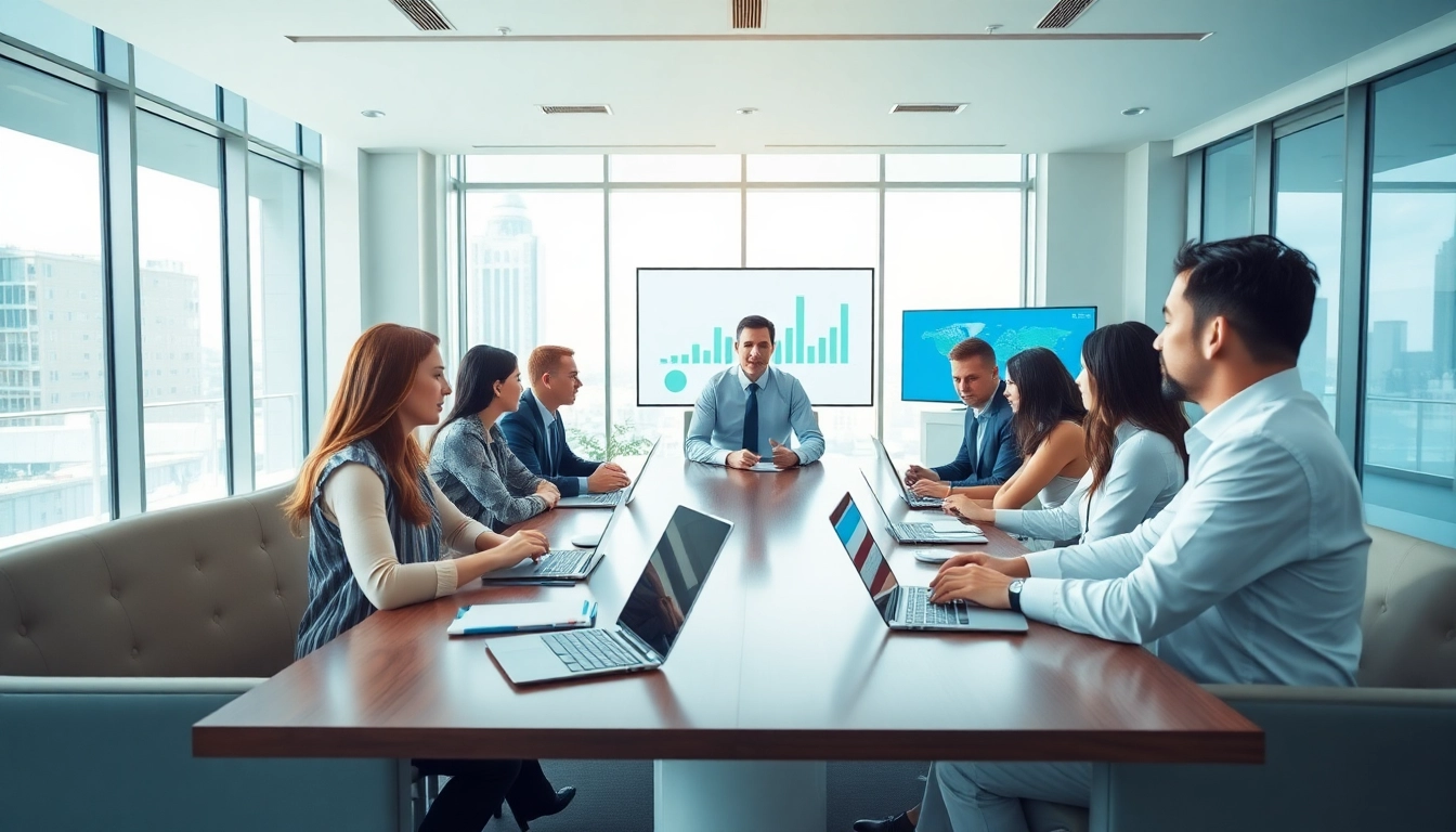 Engaging setting with a business management consultant in California guiding a diverse team towards strategic success.