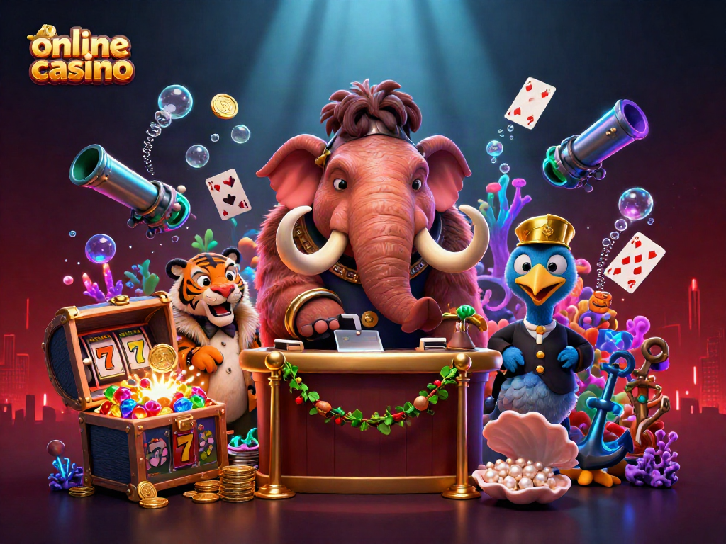 Experience a vibrant online casino scene with a woolly mammoth bouncer and treasures.