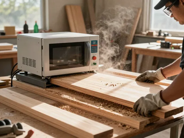SHASHEL® microwave wood treatment in action for eliminating pests in furniture.