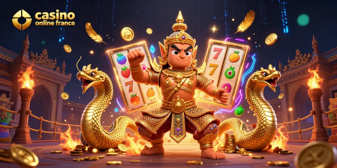 Célébrez l'excitation des jeux sur casino en ligne France avec des gardiens du temple, des rouleaux de machines à sous et des pièces d'or.