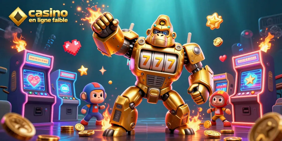 Jouez sur un casino en ligne fiable avec des machines à sous et un gorille mech doré explosant de pièces.