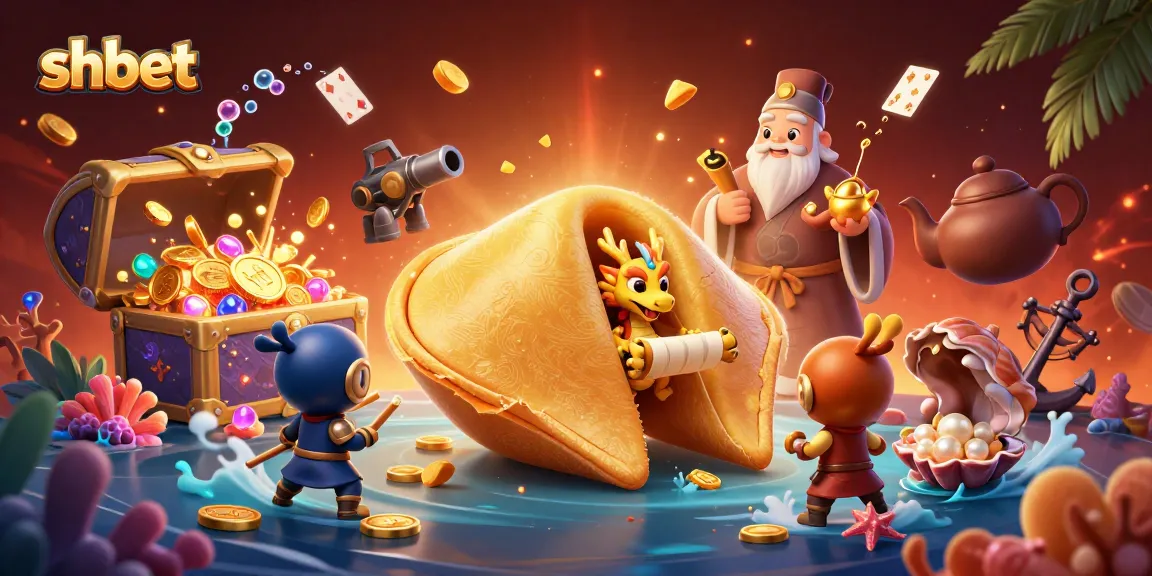 Engage with shbet's vibrant gaming experience featuring a golden fortune cookie and wise dragon in a dynamic scene.