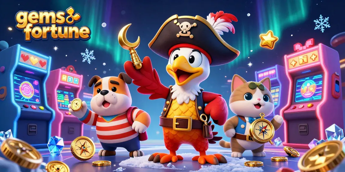 Experience gems-fortune with a vibrant casino scene featuring adventurous characters and dynamic gaming elements.