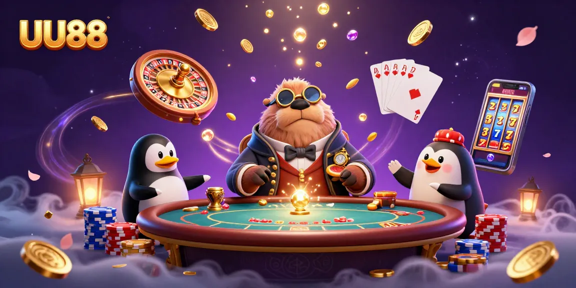 Engage with UU88 in this alluring underwater poker scene with vibrant characters and casino elements.
