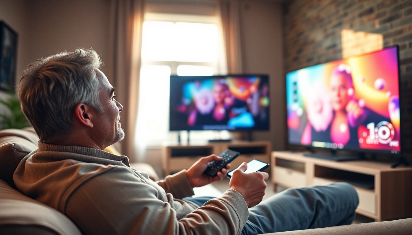 Engaging scene showcasing an individual enjoying IPTV free trial service at home.