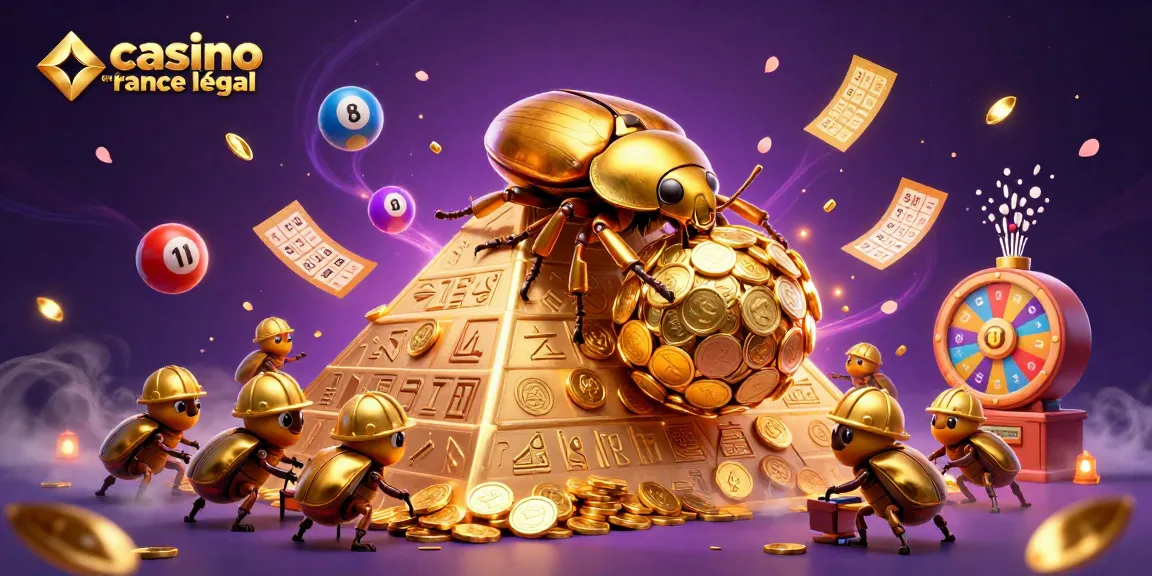 Visualisez le casino en ligne france légal avec des personnages de coccinelles dorées dans un environnement dynamique.